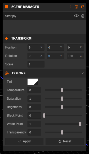 The Colors section of the Scene Manager